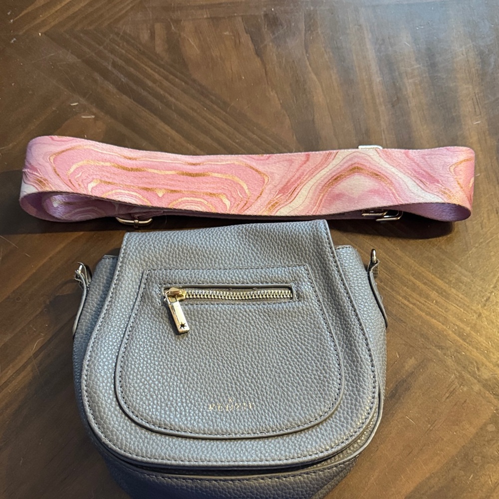 Kedzie Gray Vegan Leather Crossbody Bag - Interchangeable Strap - Gold Tone
